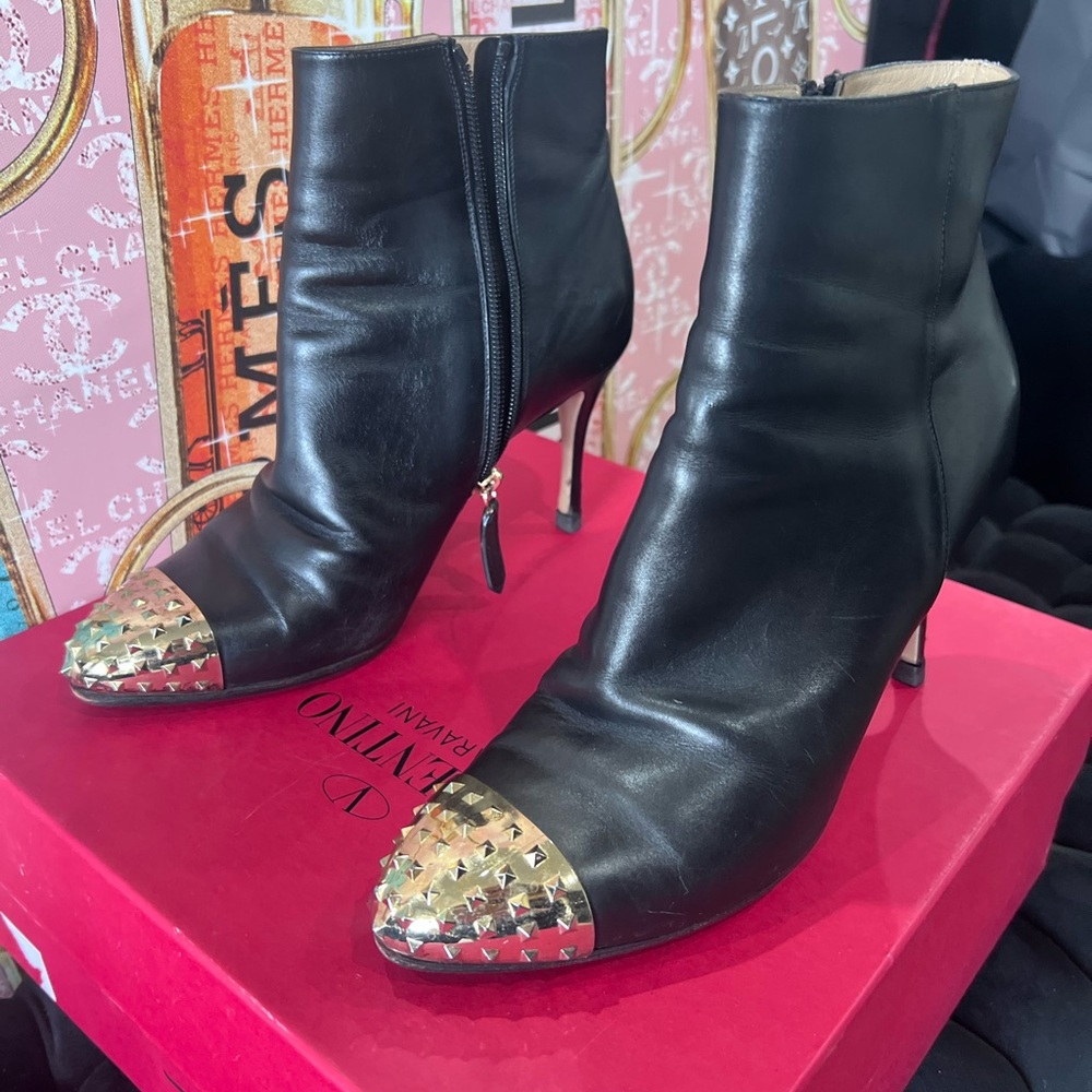 Valentino Black Boots with Gold Studded Accents